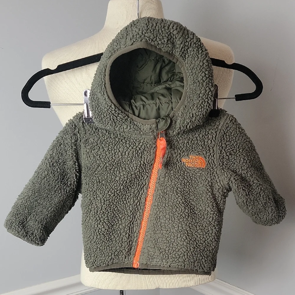 THE NORTH‎ FACE Reversible Full Zip Green Sherpa Camo Hooded Lightweight Jacket